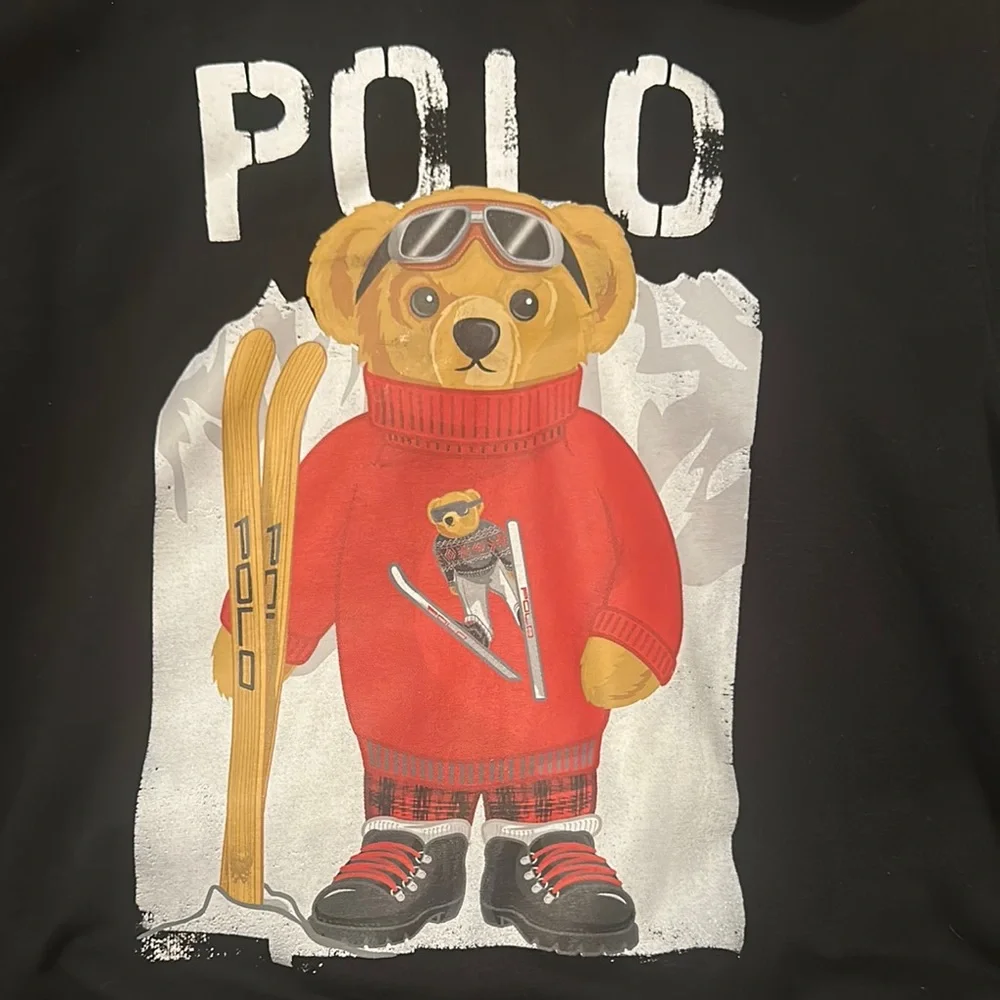 Polo Black boys Hoodie with Bear and Skis